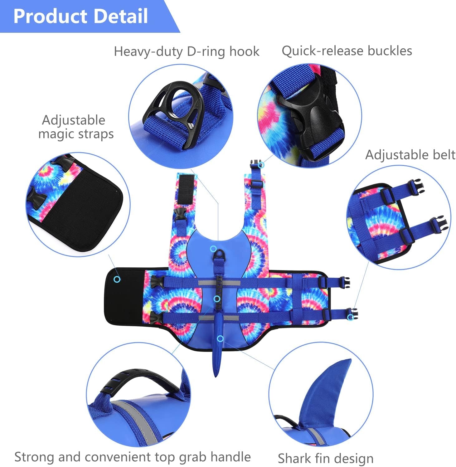 Dog Life Jacket - Pet Safety Vest for Swimming & Boating, Shark Life Jacket with Floatation, Dog Lifesavers Swimsuits for Small Medium Large Dogs