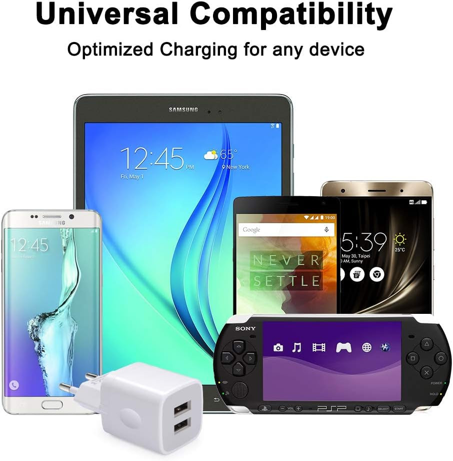 European Wall Charger,  2-Pack USB 2.1AMP Universal Europe Charger Block Dual Port Plug Compatible for Iphone 16 15 14 13 12 11 Pro Max XS XR X SE 8 7 6 Plus,Samsung S24 S23 A15,Note 20,Lg,Moto