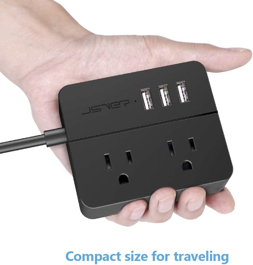 USB Power Strip  Power Strip with 3 USB, Power Strip Surge Protector, 2 AC Outlet Strip, USB Charging Station with 3.94Ft Extension Cord, Mini Power Cord for Home, Office, Dorm, Travel (Black)
