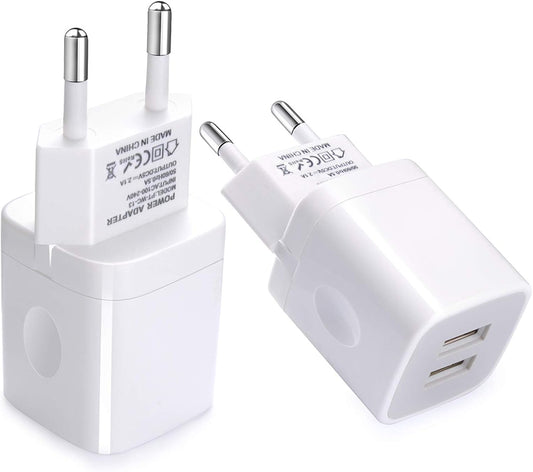 European Wall Charger,  2-Pack USB 2.1AMP Universal Europe Charger Block Dual Port Plug Compatible for Iphone 16 15 14 13 12 11 Pro Max XS XR X SE 8 7 6 Plus,Samsung S24 S23 A15,Note 20,Lg,Moto