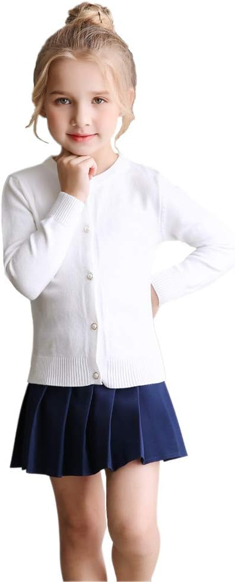 Girls Cardigan Sweater School Uniforms Button Long Sleeve Knit Tops