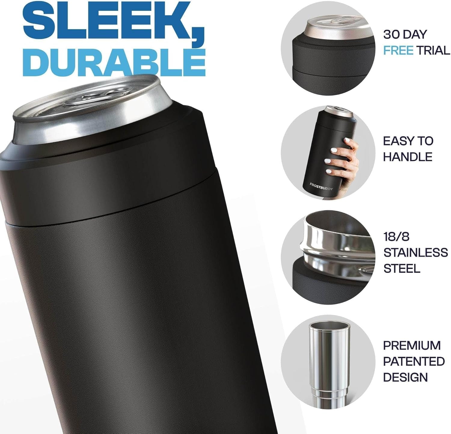 Universal Buddy Can Cooler - Fits All - for Regular 12 & 16 Oz or Slim-Size Bottles - Insulated Double-Walled Stainless Steel (Augusta)